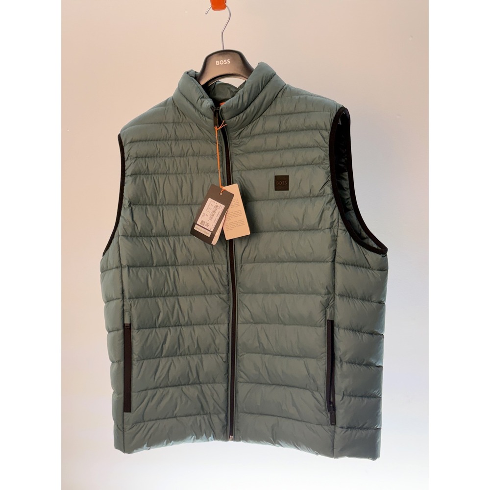 Hugo Boss Odeno2 Packable Puffer Vest Mens 46R Sage Green Quilted Gilet NEW